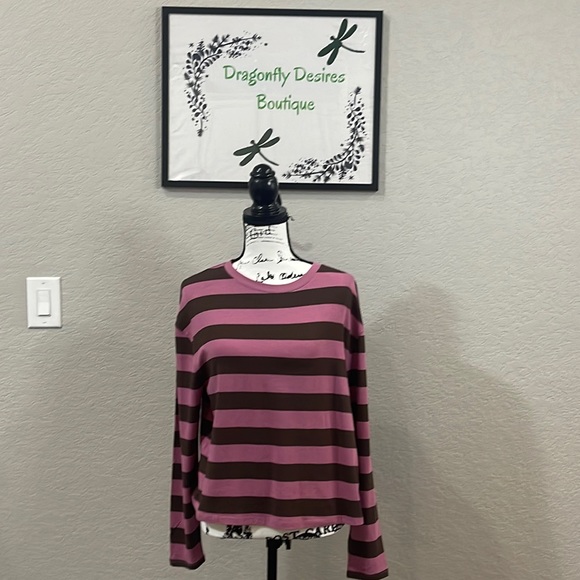 a. new day Tops - 311- A New Day NWOT Soft Purple and Brown Stripped Long-Sleeve Top, Size Medium.